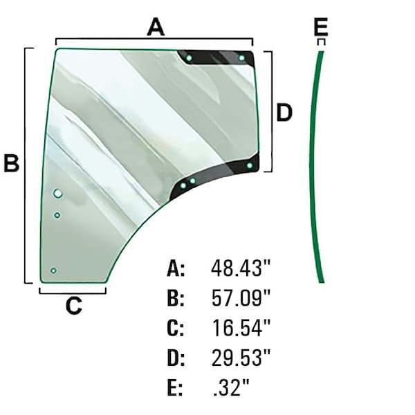 Aftermarket L212967 Left Hand Door Glass LH Fits John Deere Tractor 6175R 6195R 6110R 6120R CAH40-0272 - main